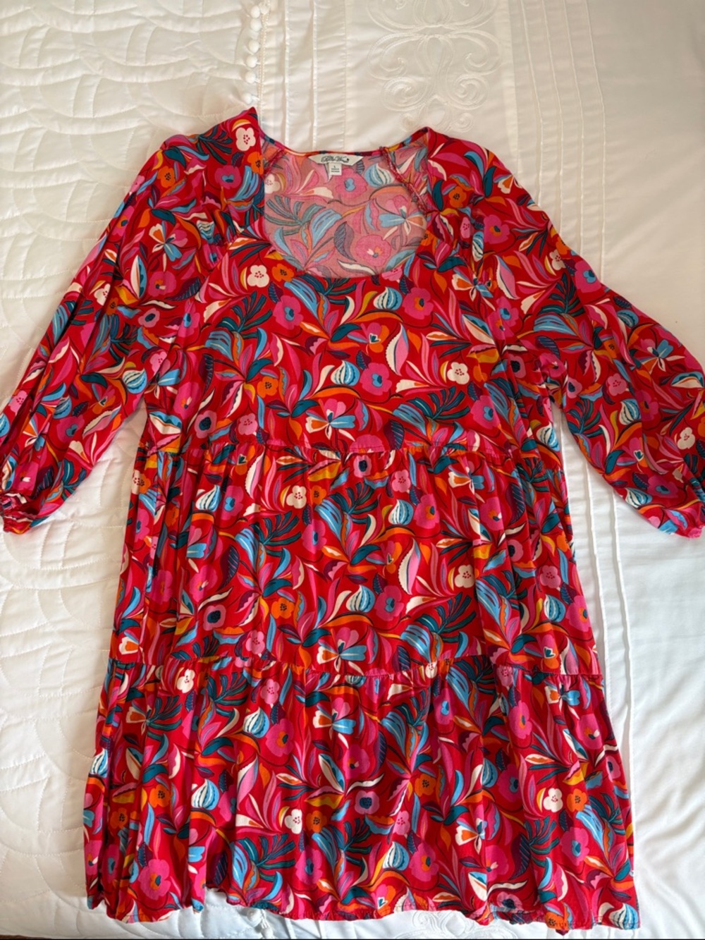 The Pioneer Woman Red Floral Tiered 3/4 Sleeve Dress